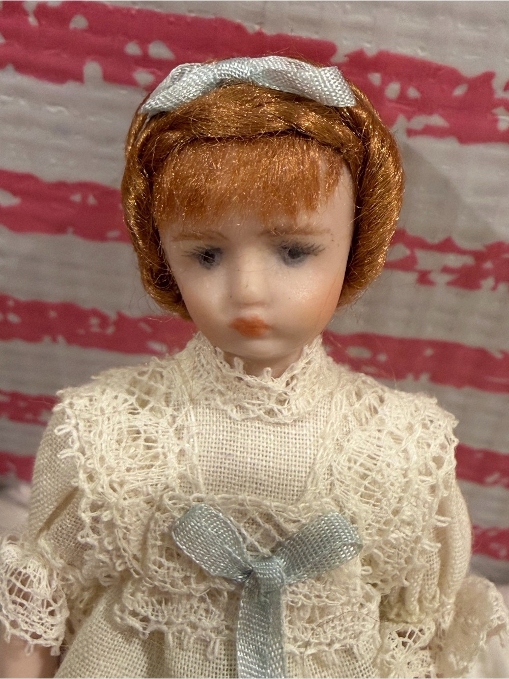 Vintage Cream Porcelain Doll with Light Blue Ribbon Accent  Joan O Grady - Picture 4 of 7